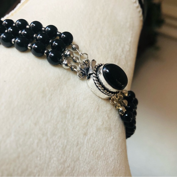 Handcrafted filigree snake Czech Pearl genuine onyx gemstone clasp necklace - Picture 7 of 12